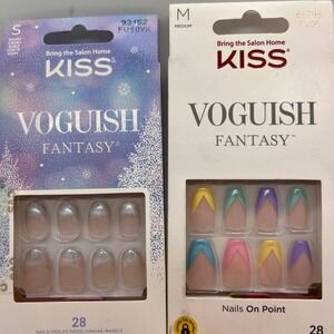 Kiss Voguish Fantasy Press On Nails 2 Pack Glitter French Tip S M Multicolor